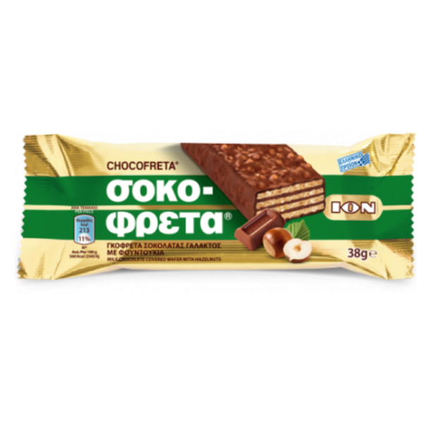 Chocofreta Milk Chocolate Wafer with Hazlenuts Bar 38gr
